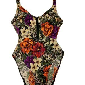 Azul Floral Half One Piece Beach Bikini Swimsuit